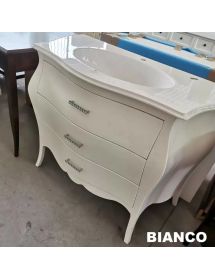 Mobile bagno 3 cassetti bombato con lavello legno grezzo 108x55x82