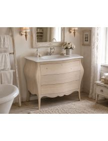 Mobile bagno 3 cassetti bombato con lavello legno grezzo 108x55x82