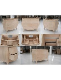 Mobile bagno 3 cassetti bombato con lavello legno grezzo 108x55x82