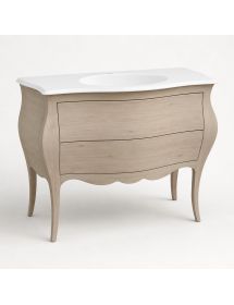 Mobile bagno 2 cassetti bombato con lavello legno grezzo 108x55x82