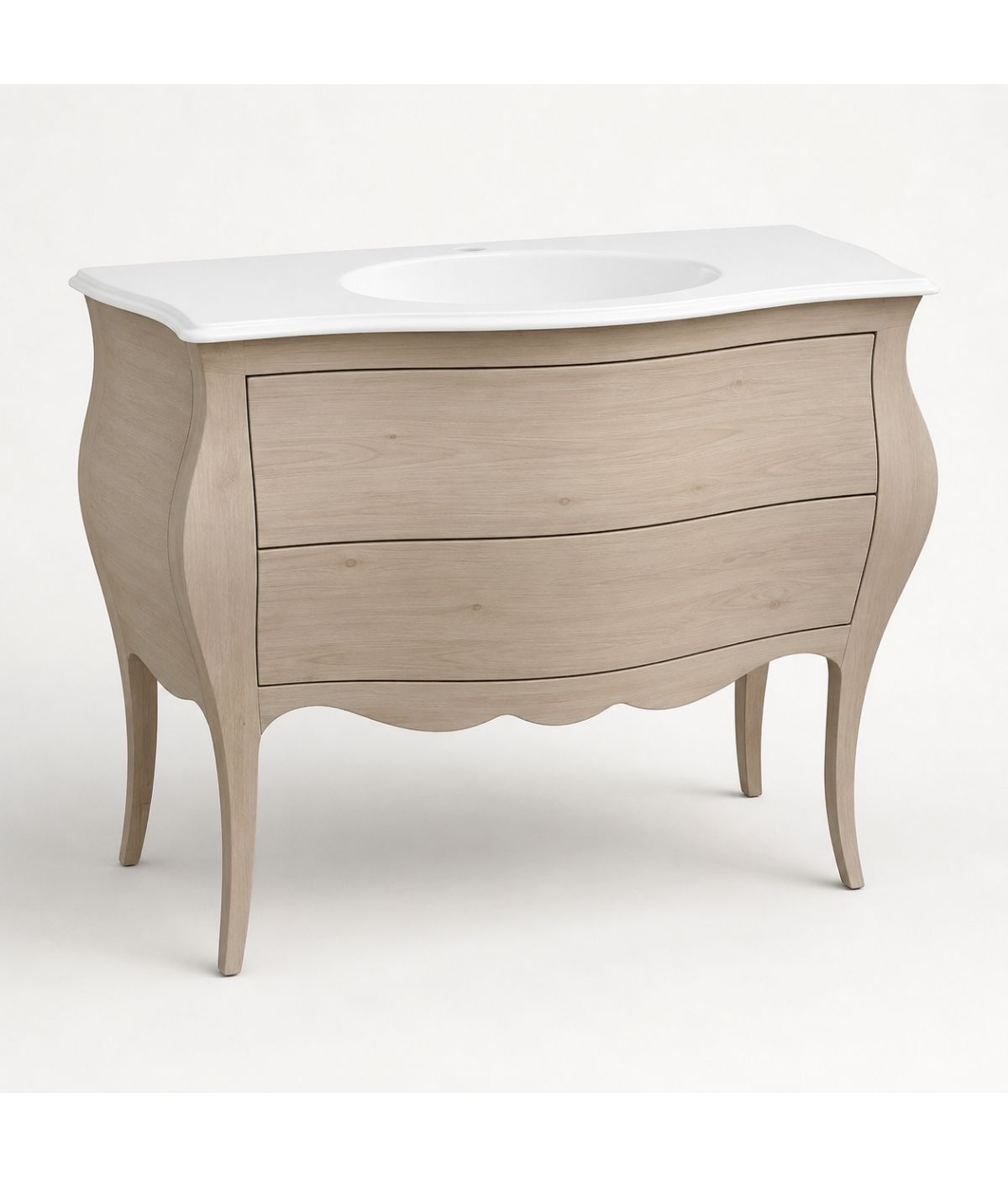 Mobile bagno 2 cassetti bombato con lavello legno grezzo 108x55x82