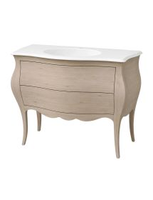 Mobile bagno 2 cassetti bombato con lavello legno grezzo 108x55x82