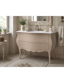 Mobile bagno 2 cassetti bombato con lavello legno grezzo 108x55x82