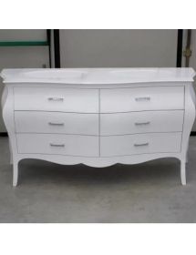 Mobile bagno 6 cassetti bombato con doppio lavello legno grezzo 162x58x83