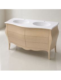 Mobile bagno 6 cassetti bombato con doppio lavello legno grezzo 162x58x83