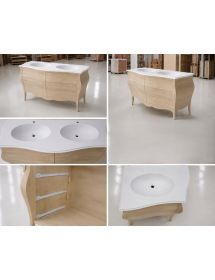Mobile bagno 6 cassetti bombato con doppio lavello legno grezzo 162x58x83