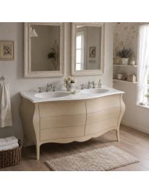Mobile bagno 6 cassetti bombato con doppio lavello legno grezzo 162x58x83