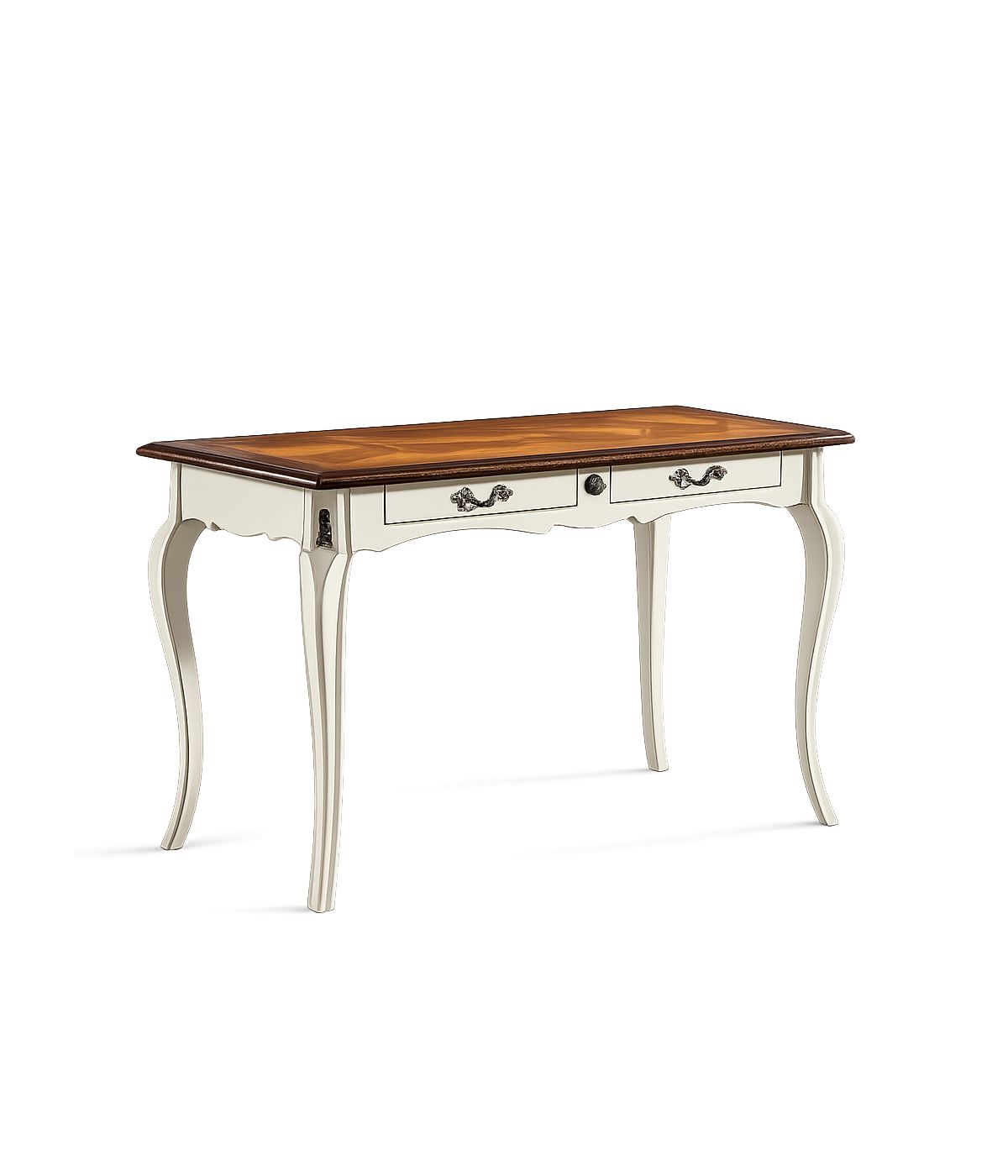 Scrivania 2 cassetti legno bianco bicolore shabby 120X60x77