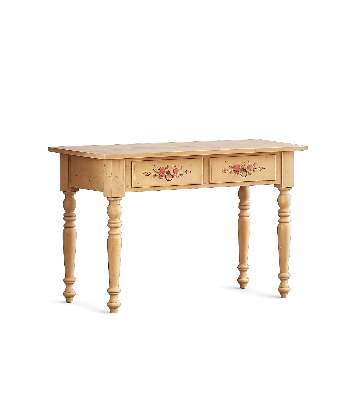 Scrivania arte povera 2 cassetti legno shabby avorio rosso 105x55x80 (1426)