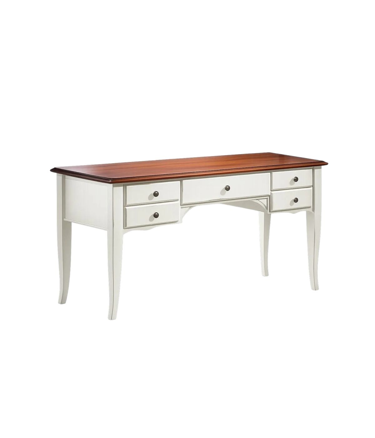 SCRIVANIA SHABBY CHIC 5 CASSETTI LEGNO BIANCO CONSUMATO 150X75X81