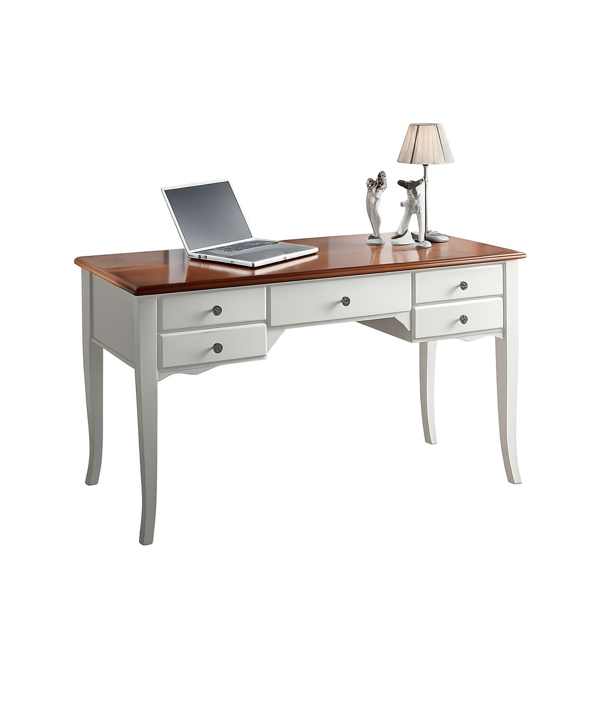 MOBILI 2G - SCRIVANIA SHABBY CHIC 5 CASSETTI LEGNO BIANCO CONSUMATO 135X65X81 (3100) vista frontale