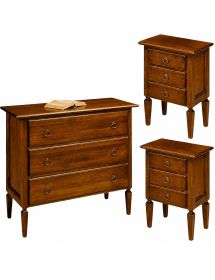 MOBILI 2G - SET IN LEGNO COMO' 2 COMODINI ARTE POVERA TINTA NOCE (175) VISTA FRONTALE