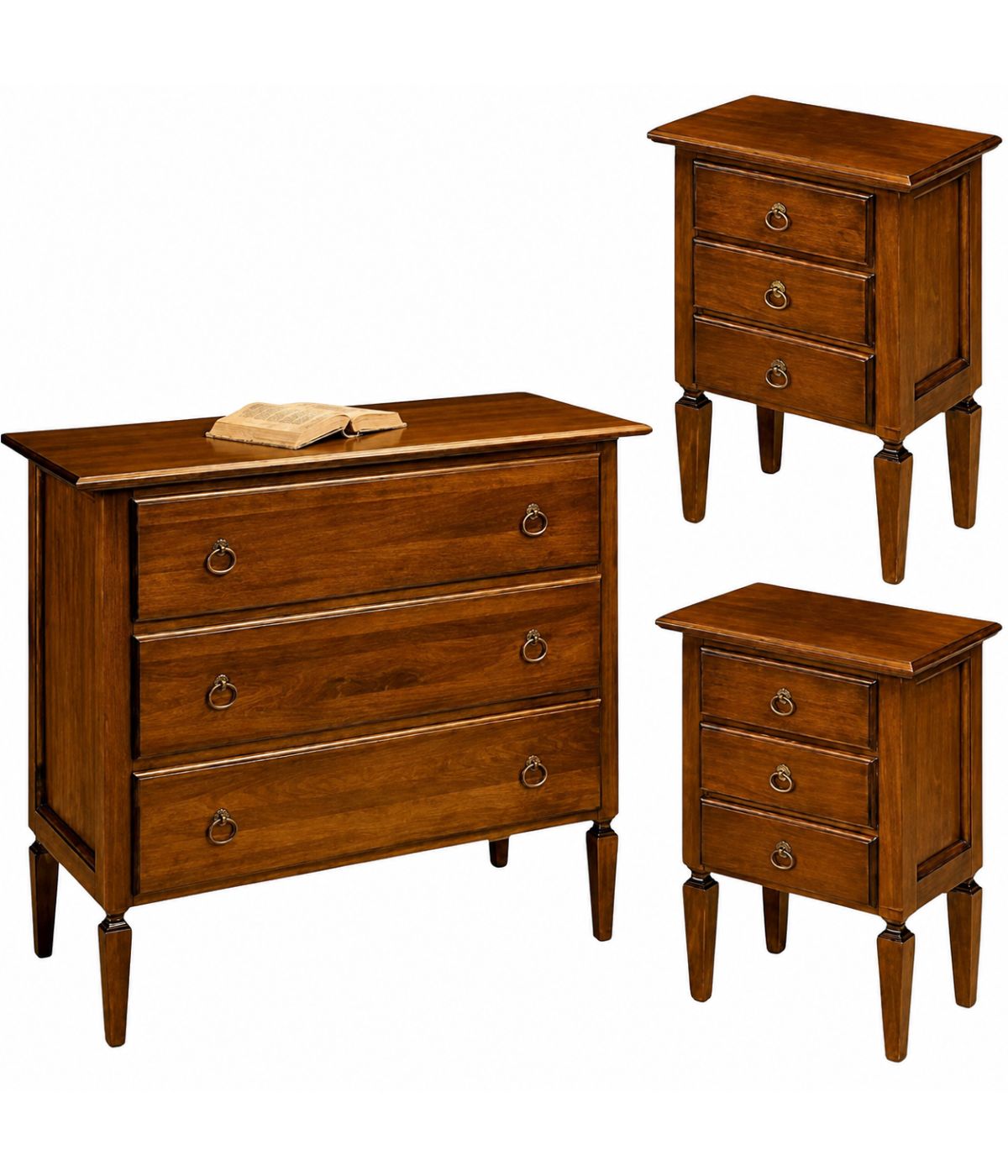 MOBILI 2G - SET IN LEGNO COMO' 2 COMODINI ARTE POVERA TINTA NOCE (175) VISTA FRONTALE