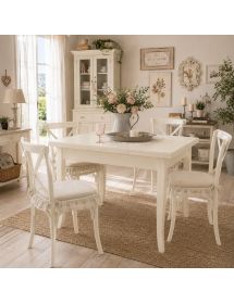 Tavolo rettangolare Allungabile Legno shabby avorio 100x70 120x80 140x80 160x85