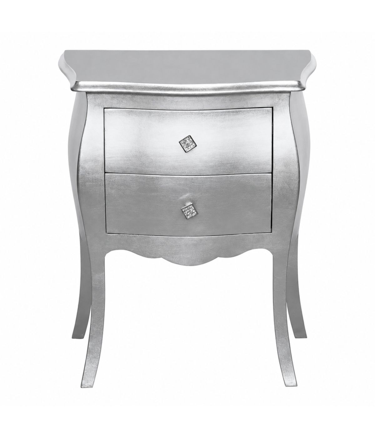 COMODINO BOMBATO 2 CASSETTI LEGNO ARGENTO 49x29X61 (1252)