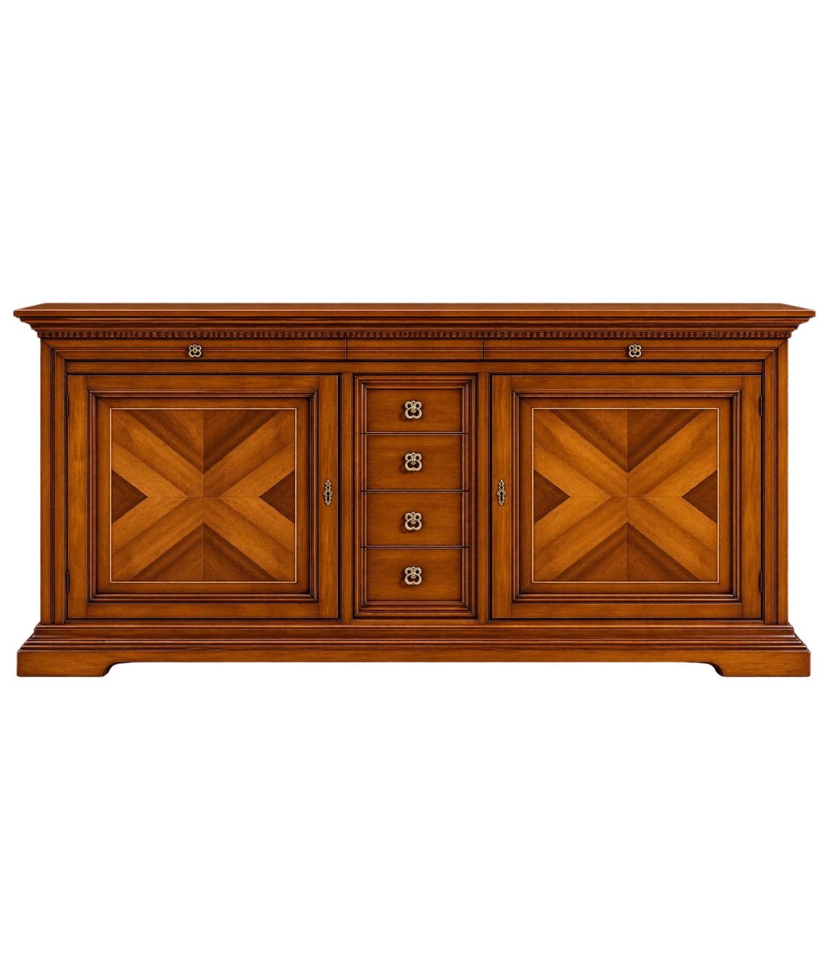 MOBILI 2G - MADIA CREDENZA 2 ANTE 6 CASSETTI NOCE BASSANO L.210 P.53 H. 115 vista frontale
