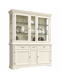 CRISTALLIERA SHABBY IN LEGNO MASSELLO 4 ANTE 3 CASSETTI BEIGE OPACO L.180 P.50 H.220