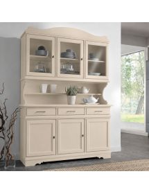 CRISTALLIERA SHABBY LEGNO MASSELLO 6 ANTE 3 CASSETTI VARI COLORI L.155 P.52 H.213