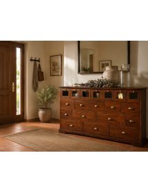 MADIA CREDENZA IN LEGNO 19 CASSETTI TINTA NOCE L.180 P.40 H.90