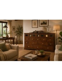 MADIA CREDENZA IN LEGNO 19 CASSETTI TINTA NOCE L.180 P.40 H.90