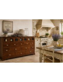 MADIA CREDENZA IN LEGNO 19 CASSETTI TINTA NOCE L.180 P.40 H.90