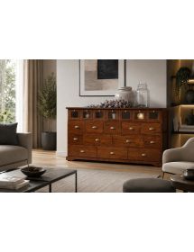 MADIA CREDENZA IN LEGNO 19 CASSETTI TINTA NOCE L.180 P.40 H.90