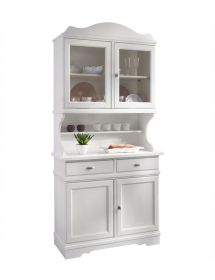 CRISTALLIERA SHABBY IN LEGNO MASSELLO 4 ANTE 2 CASSETTI BIANCO OPACO L.105 P.52 H.210