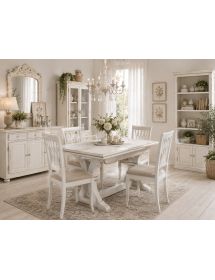 Tavolo fratino allungabile legno shabby bianco opaco filo oro bicol...