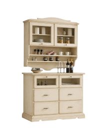 CRISTALLIERA SHABBY IN LEGNO MASSELLO 2 ANTE 2 CASSETTI VARI COLORI...