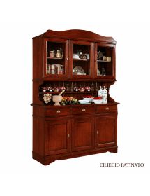 CRISTALLIERA IN LEGNO MASSELLO 6 ANTE 3 CASSETTI TINTA NOCE L.155 P.52 H.213