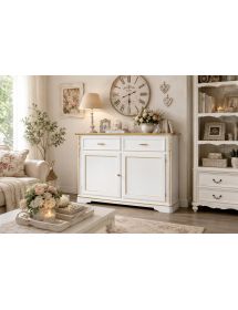 MADIA CREDENZA SHABBY IN LEGNO MASSELLO 2 PORTE BIANCO L.150 P.51 H.105