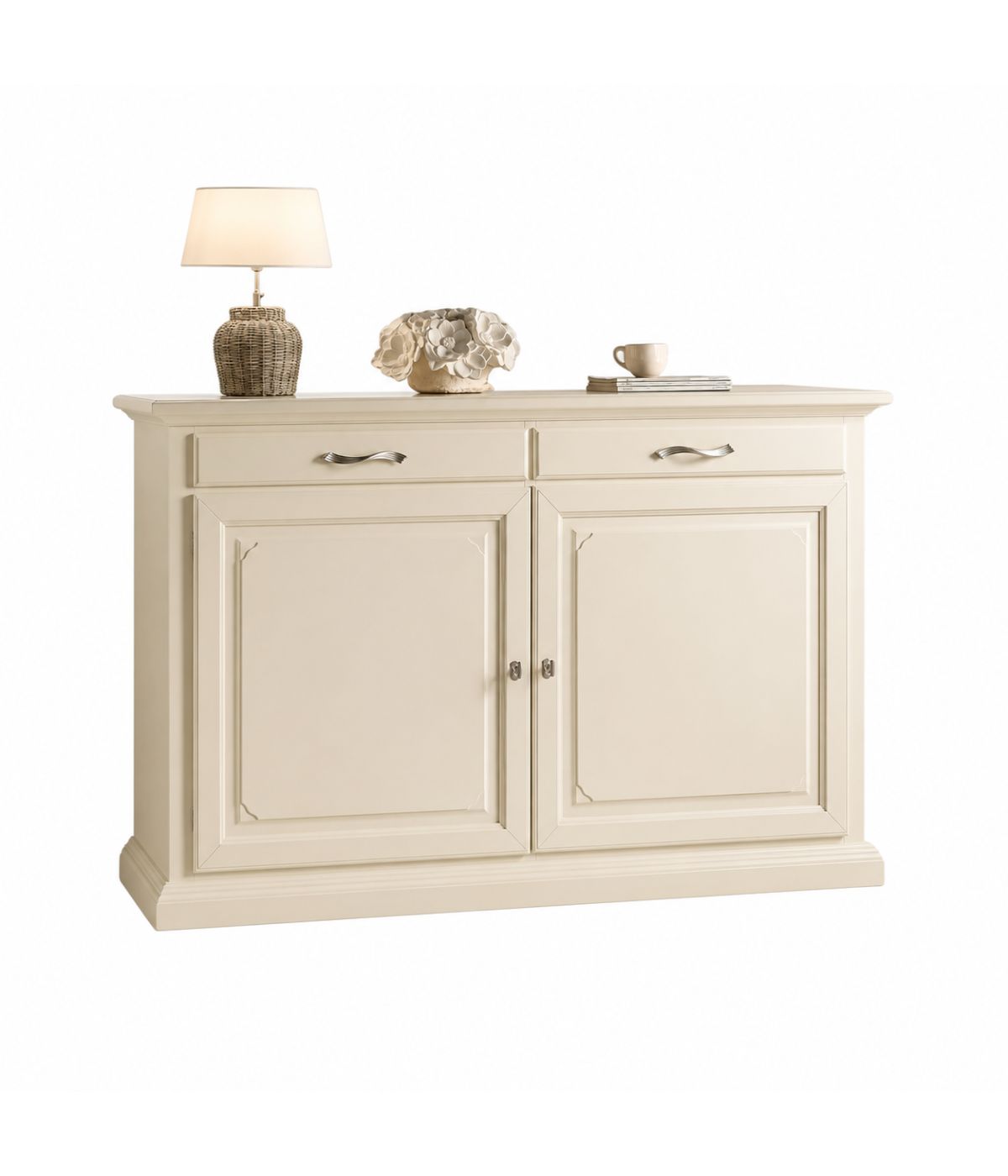MADIA CREDENZA SHABBY IN LEGNO MASSELLO 2 PORTE 2 AVORIO L.124 P.52 H.97