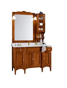 MOBILE BAGNO 129 CM IN LEGNO LAVABO 4 PORTE 2 CASSETTI E SPECCHIO
