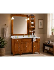 MOBILE BAGNO 129 CM IN LEGNO LAVABO 4 PORTE 2 CASSETTI E SPECCHIO