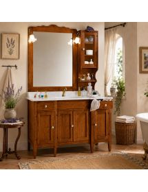MOBILE BAGNO 129 CM IN LEGNO LAVABO 4 PORTE 2 CASSETTI E SPECCHIO