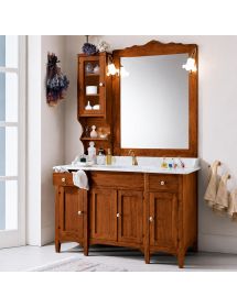 MOBILE BAGNO 129 CM IN LEGNO LAVABO 4 PORTE 2 CASSETTI E SPECCHIO