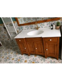 MOBILE BAGNO 129 CM IN LEGNO LAVABO 4 PORTE 2 CASSETTI E SPECCHIO