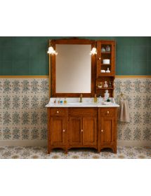 MOBILE BAGNO 129 CM IN LEGNO LAVABO 4 PORTE 2 CASSETTI E SPECCHIO