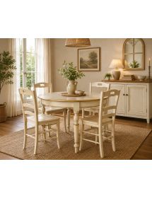 Tavolo rotondo allungabile legno shabby avorio anticato oro 100x100...