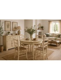 Tavolo rotondo allungabile legno shabby avorio anticato oro 100x100...