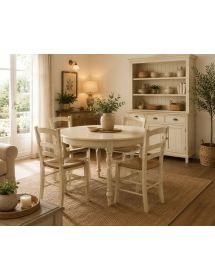 Tavolo rotondo allungabile legno shabby avorio anticato 100x100x80 ...