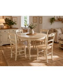 Tavolo rotondo allungabile legno shabby avorio anticato 100x100x80 ...