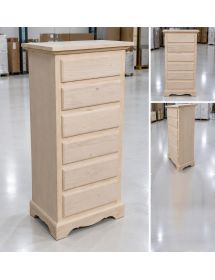 Cassettiera classica 6 cassetti In Legno grezzo 50x35x105
