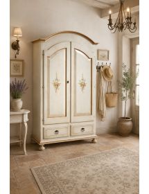 Armadio shabby 2 porte legno bianco anticato filo arancione 125x61x200