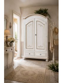 Armadio 2 porte classico legno bianco e filetti ocra 125x61x200 (6002)