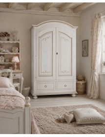Armadio 2 porte classico legno bianco e filetti ocra 125x61x200 (6002)