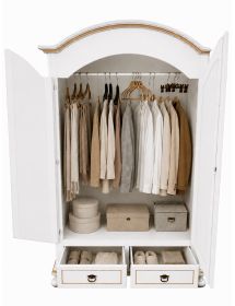 Armadio 2 porte classico legno bianco e filetti ocra 125x61x200 (6002)