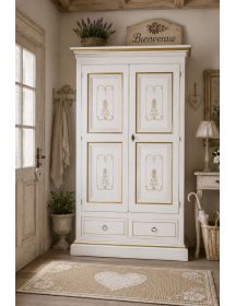 Armadio 2 porte classico legno bianco e filetti ocra 128x61x200 (6000)