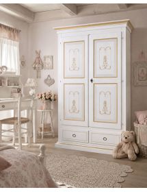 Armadio 2 porte classico legno bianco e filetti ocra 128x61x200 (6000)