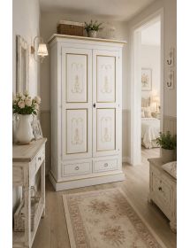 Armadio 2 porte classico legno bianco e filetti ocra 128x61x200 (6000)